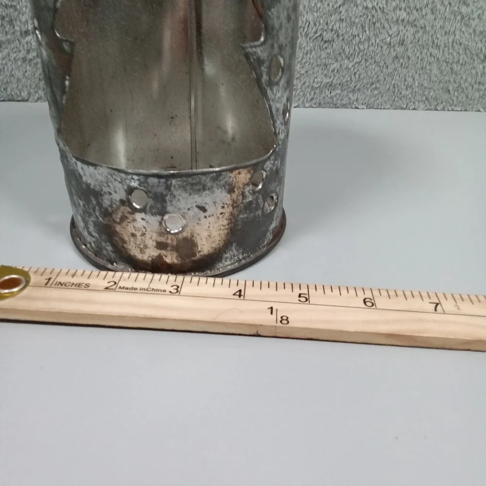 Rustic Punched Tin Christmas Tree Candle Holder Galvanized Metal‎ Lantern 7.75
